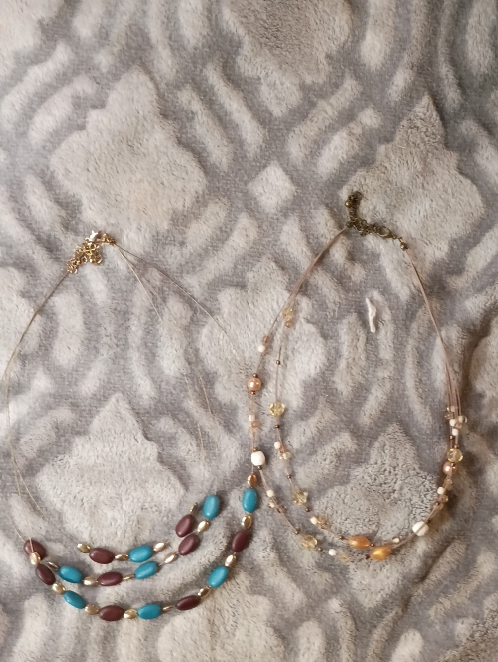 Multi-Strand Beaded Necklace in Turquoise and Brown Faux - Unbranded